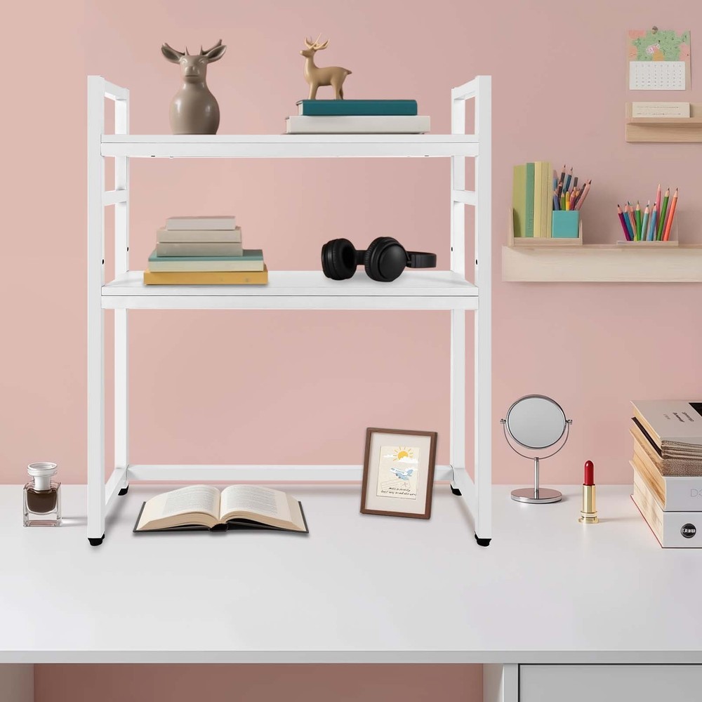 White Desktop Bookshelf Storage Organizer Computer Desk Shelf Display Rack