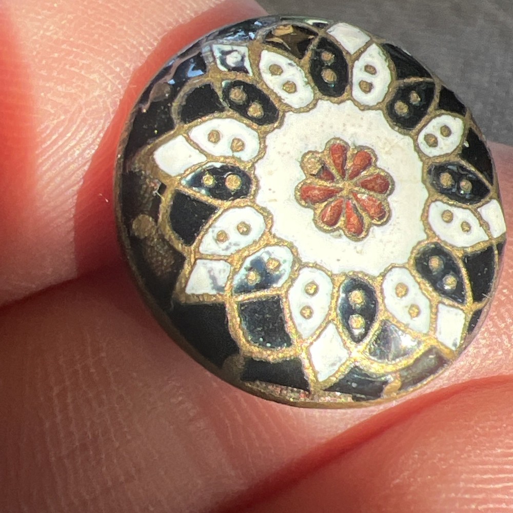 2 SMALL ANTIQUE ENAMEL METAL BRASS BUTTONS
