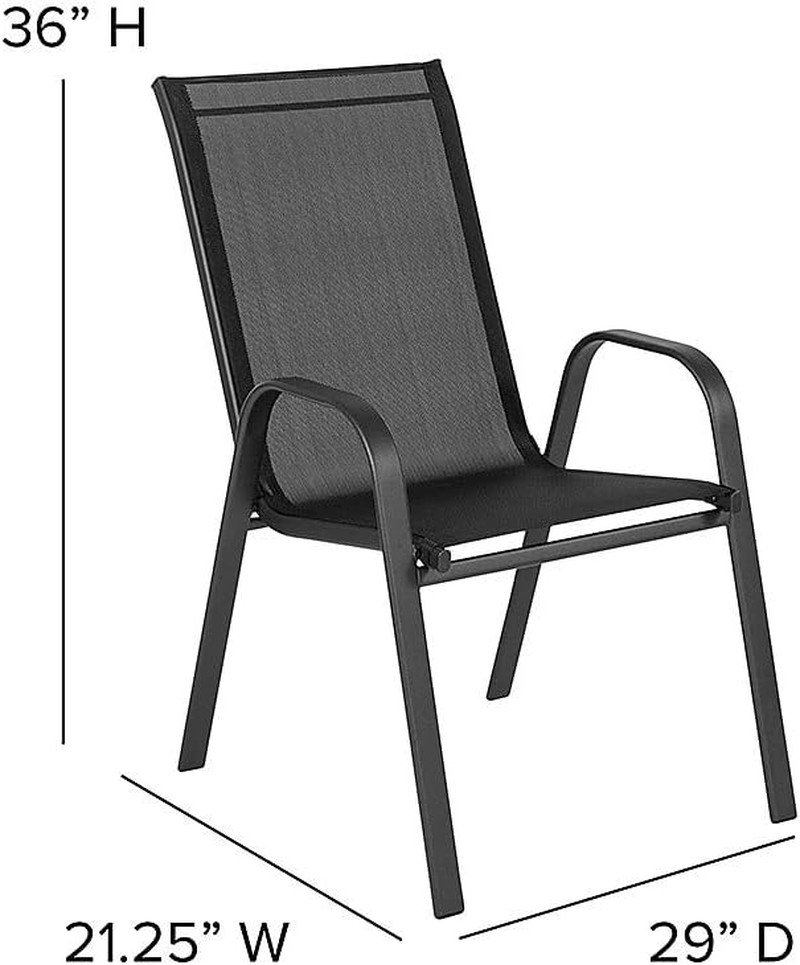 Set of 5 Stackable Black Patio Chairs with Modern Sling Design