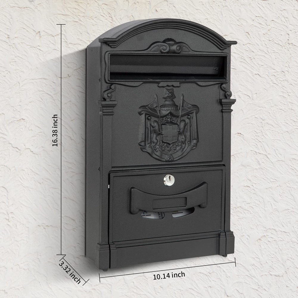 xhlokk Wall Mount Mailboxes, Rust Resistant Locking Mailbox for Black