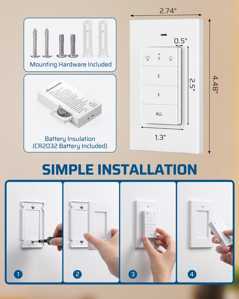 DEWENWILS Wireless Light Socket & Switch Kit, No Wiring, 100FT Range, ETL Listed