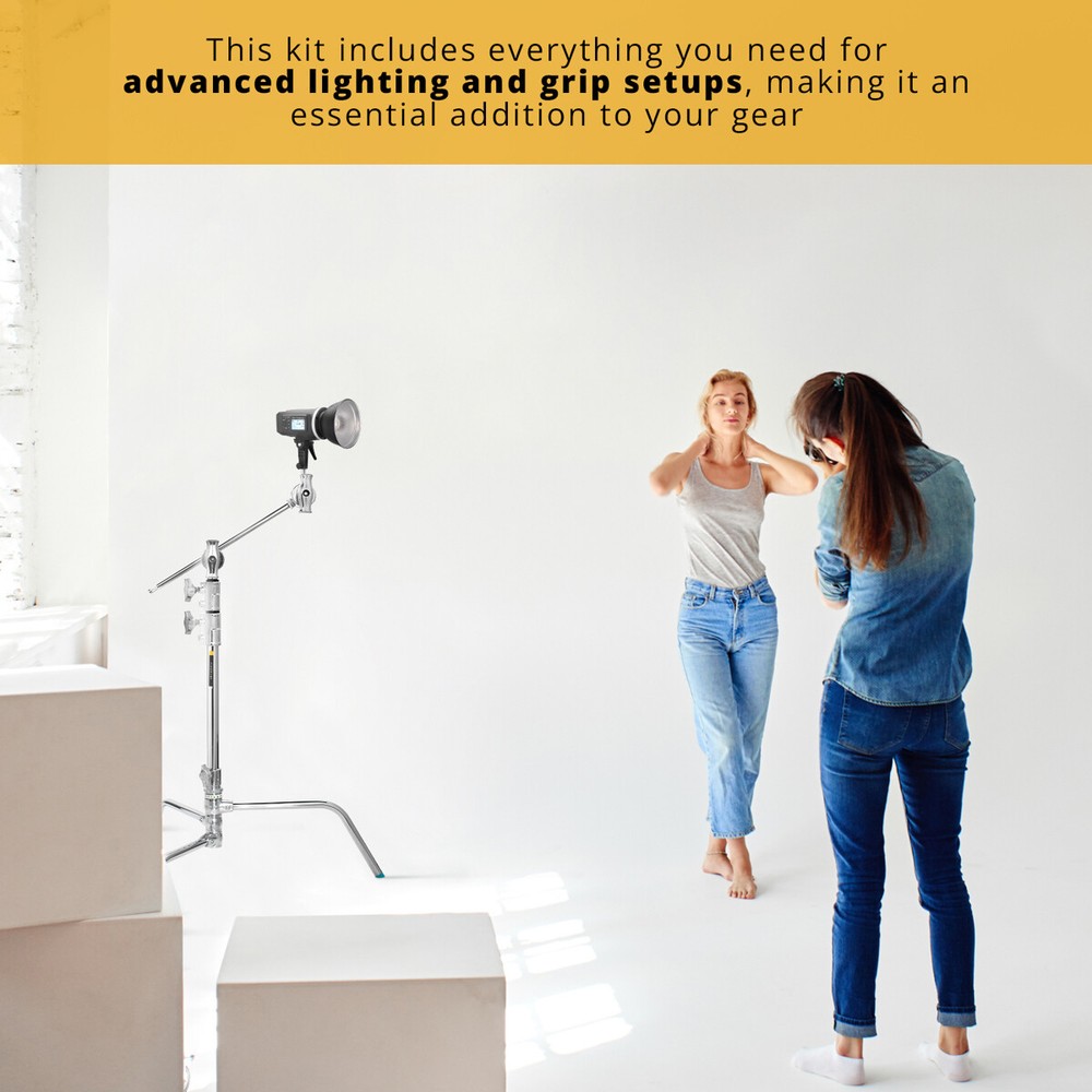 Flashpoint 20" Quick Release Turtle Base C-Stand Kit, Grip Head Arm (Chrome)