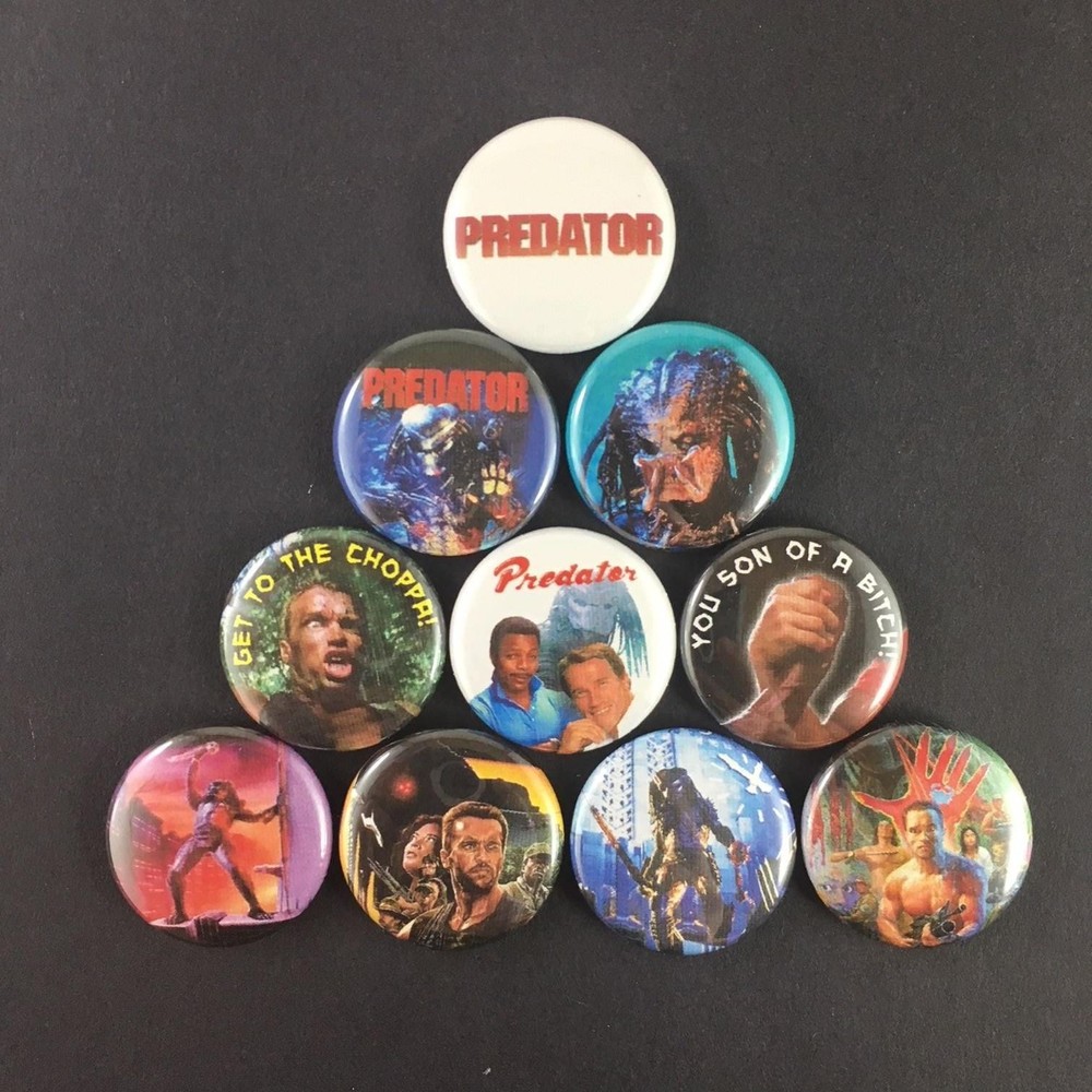 Predator 1" Button Pin Set (10 pins) Action Horror Schwarzenegger Alien Classic