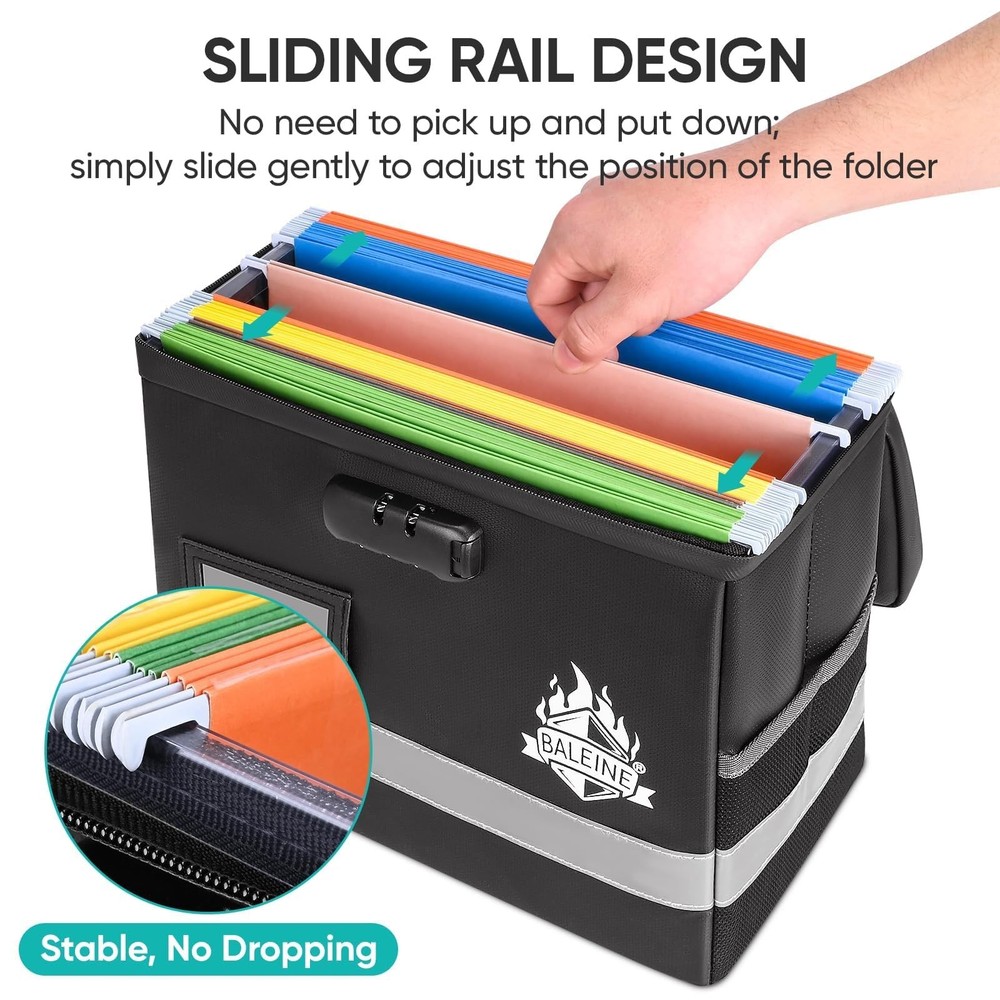 BALEINE Fireproof Document Box with Lock, Portable Fireproof Document Bag Waterp