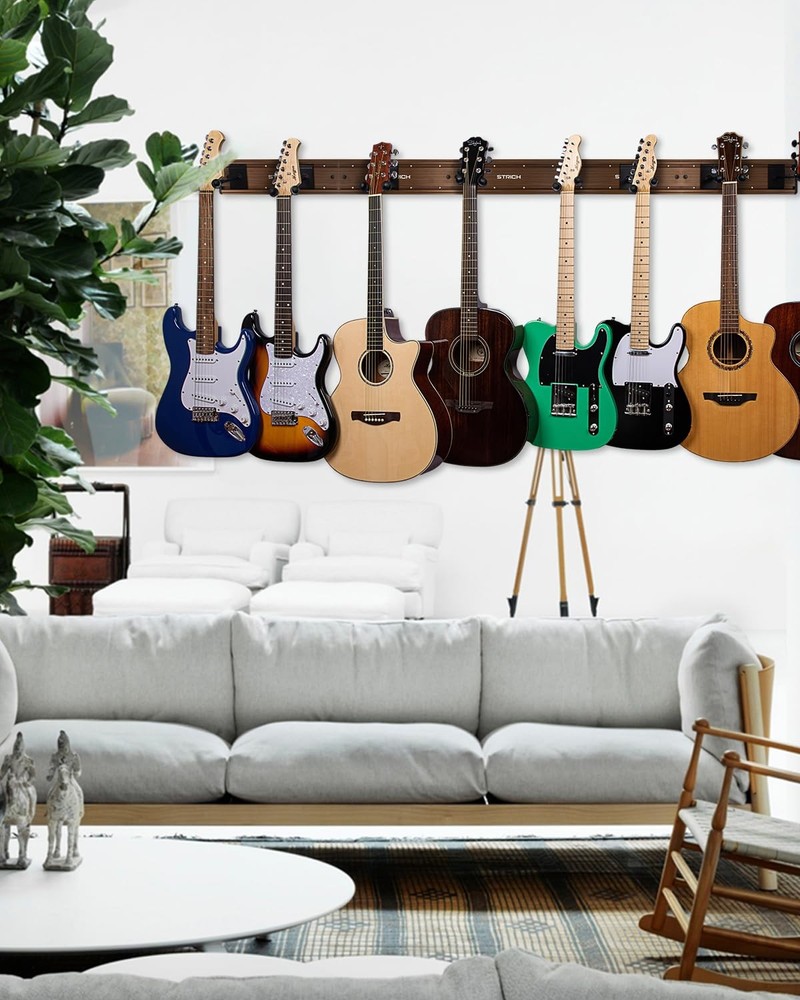 Modular Guitar Wall Mount Rack for 8 Instruments with Adjustable Hangers