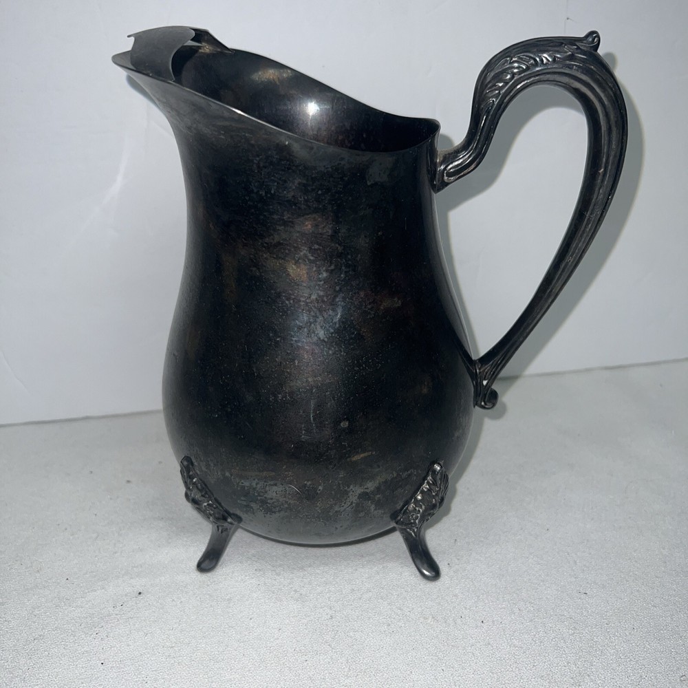 Vintage Silver Plated Water Pitcher Ice Guard Footed