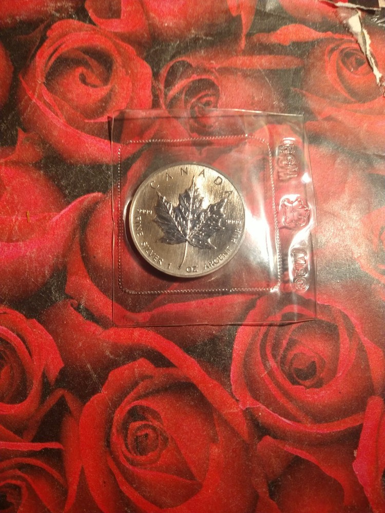 1989 $5 **SILVER** CANADA MAPLE LEAF QUEEN ELIZABETH IN ORIGINAL PLASTIC CASING