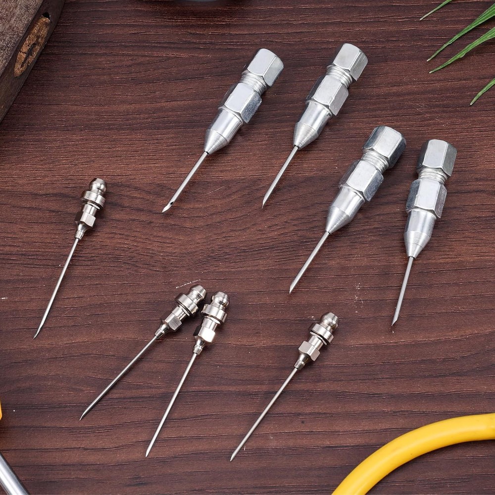 4Pcs Grease Needles & 4Pcs Point Tip Grease Fitting Adapter Tools, Used in Narr