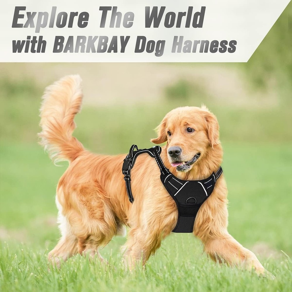 No Pull Large Dog Harness Heavy Duty, Reflective, Easy Control Handle Black L