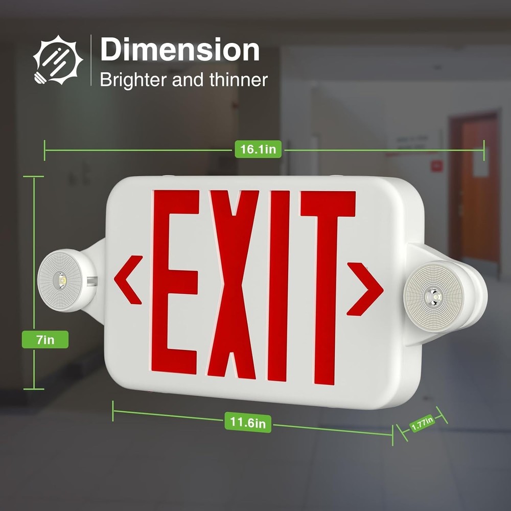 6 Pack Red Exit Signs with Emergency Lights, Two LED Adjustable Head Emergency