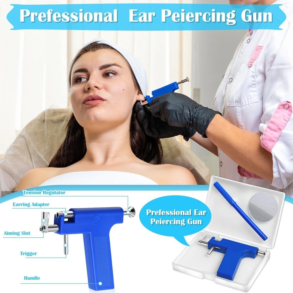 Ear Piercing Gun with Piercing Tools Kit, Professional Ear Nose Piercing Gun ...