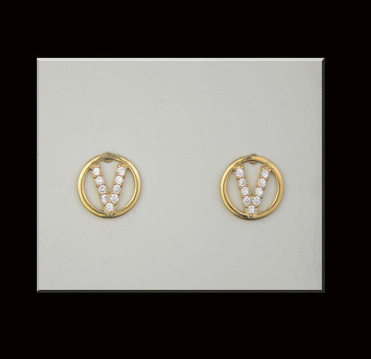 14k Yellow or White Gold Round Initial Letters CZ Stud Earrings