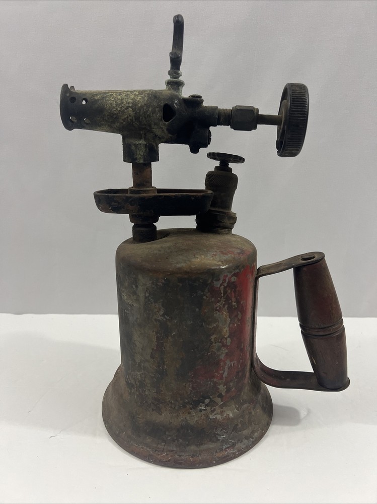Vintage Blowtorch Cast Iron Red Retro Tool