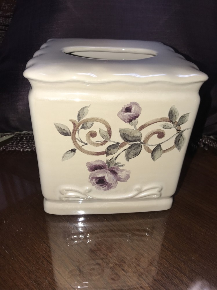 Croscill Chambord Tissue Holder Amethyst Rose No Chips Or Cracks