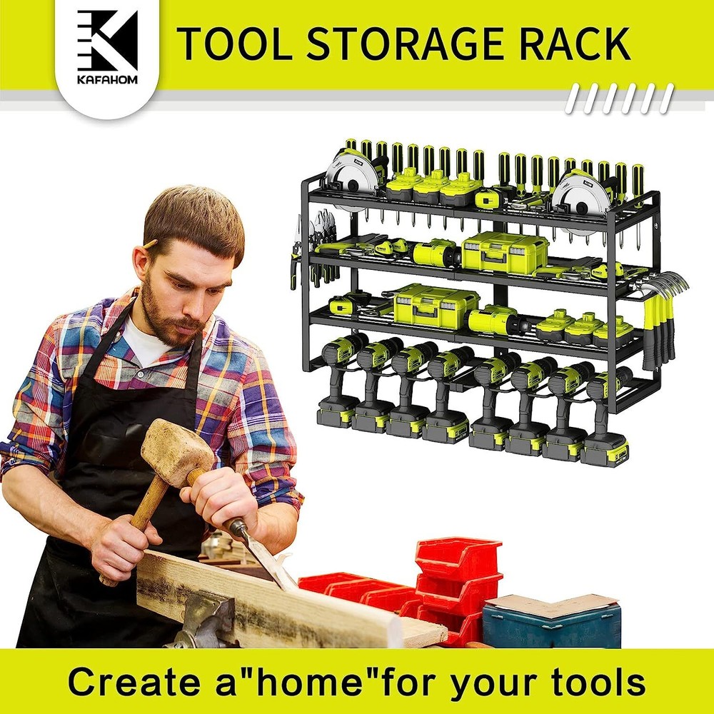 Power Tool Organizer Drill Holder Wall Mount Hand Tools Storage Rack Metal Black