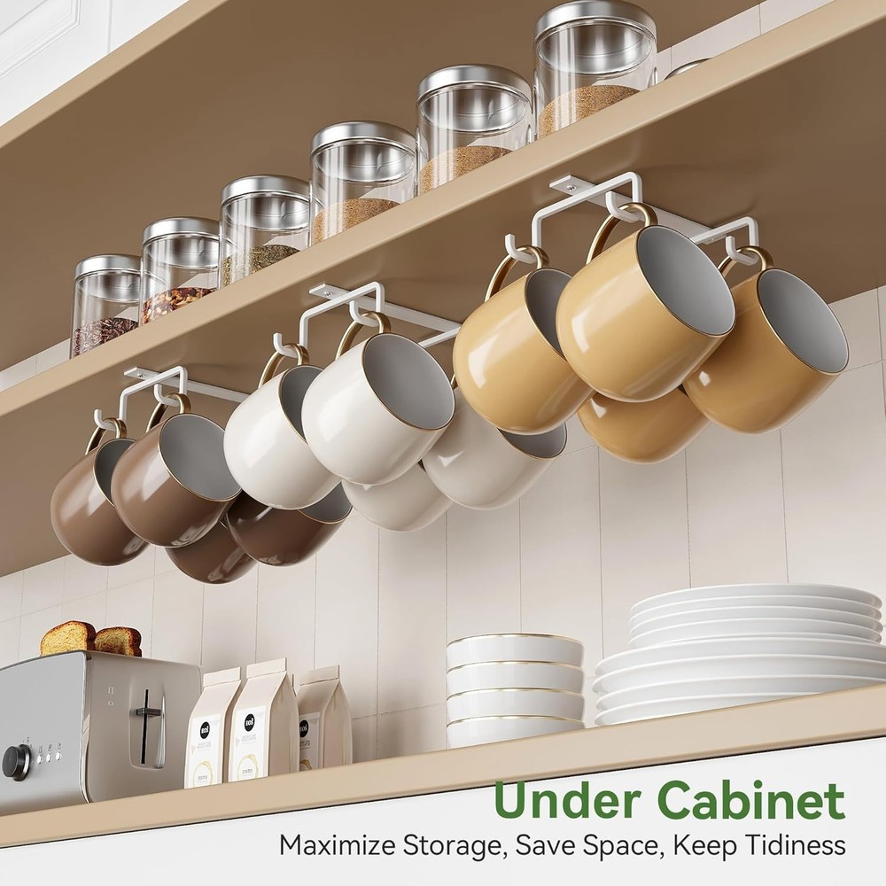 Mug Hooks Under Cabinet Space-Saving, Metal Coffee Cup Hooks 3 Pack, Sturdy M...