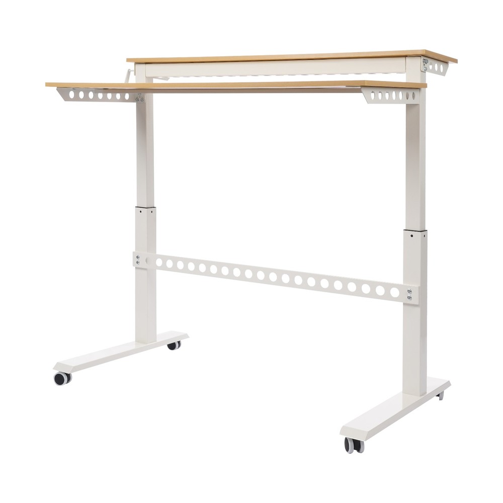 2-tier Standing Desk Adjustable Rolling Compiter Desk With Crank Handle