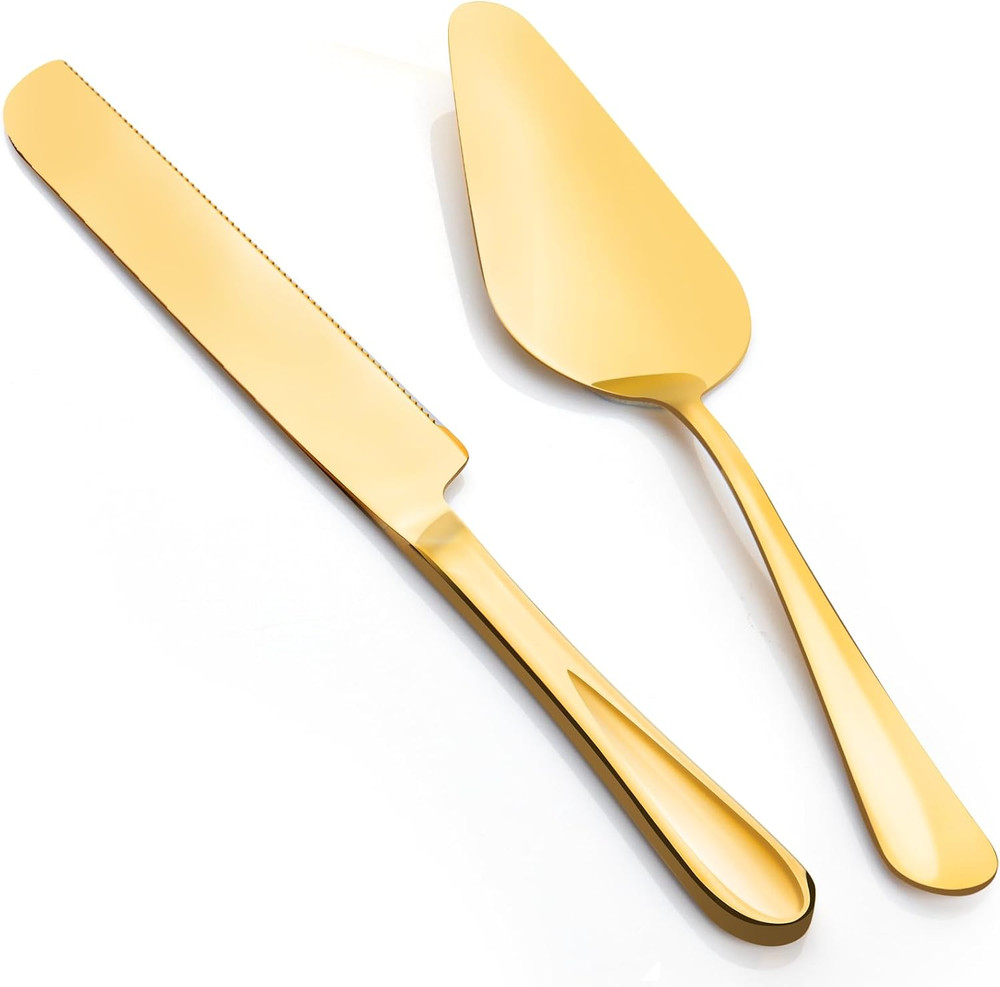 2-Piece Premium Cake Cutting Set, Exquisite Knife and Server with Serrated Desig