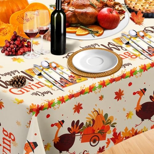 3 Pcs Fall Thanksgiving Tablecloth Plastic Disposable Table Cover Orange