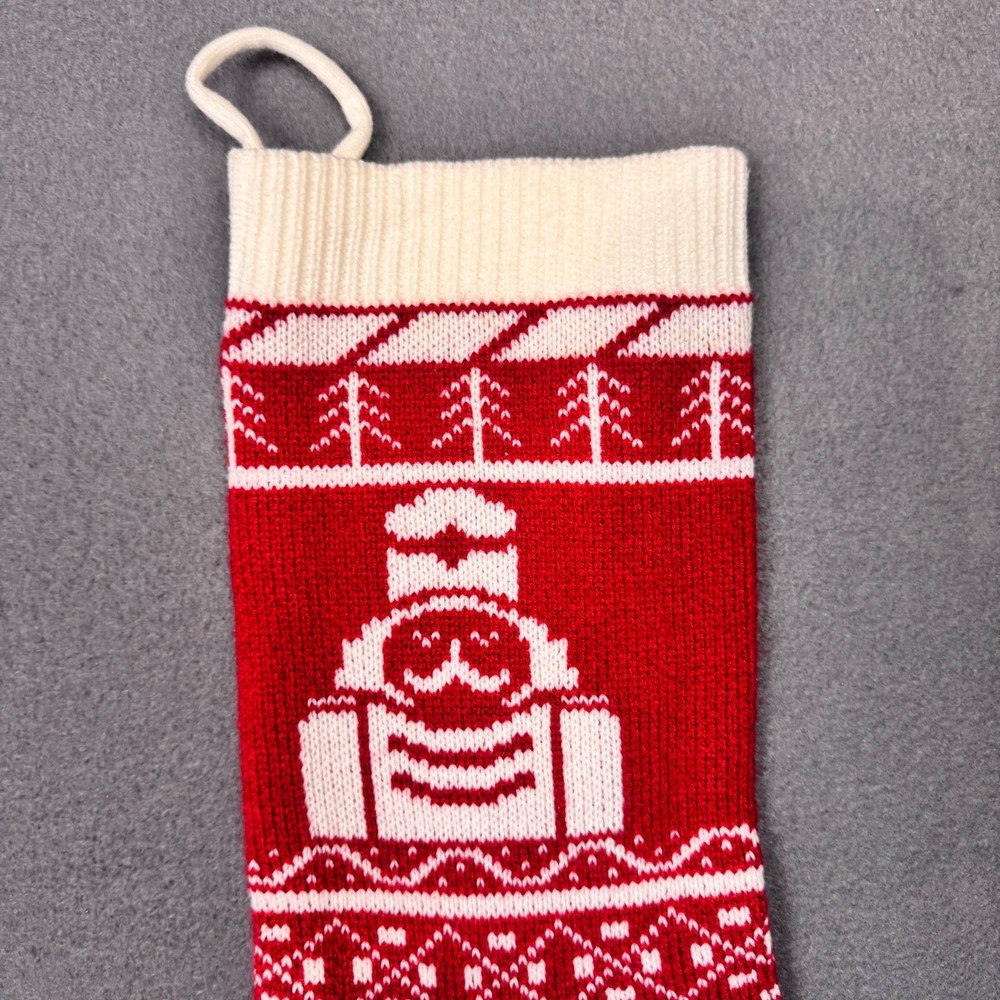 Red White Nutcracker Knit Christmas Stocking Patterned Trees Holiday Soft 18in