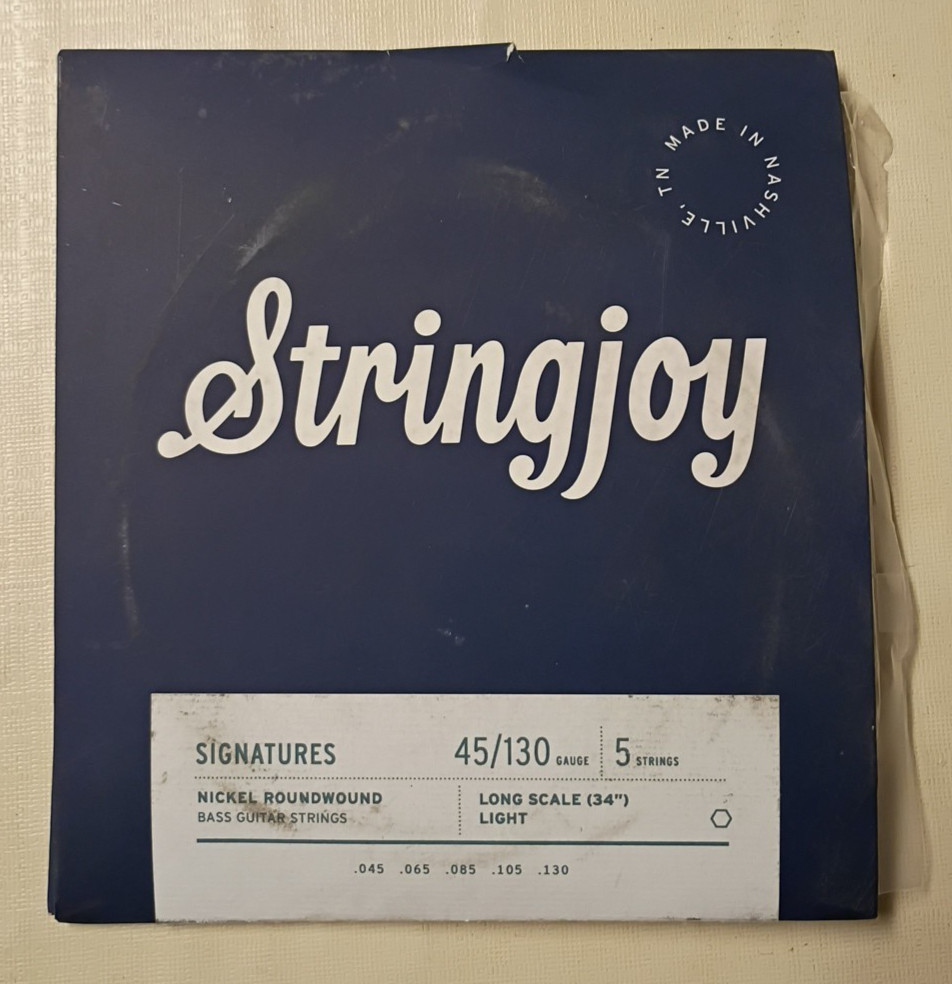 Stringjoy Long Scale Light Nickel Wound 5 String Bass Strings - 45-125