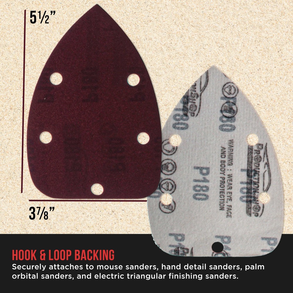 180 Grit 5-Hole Pattern Hook & Loop Mouse Sander Sandpaper Sheets, Box of 45