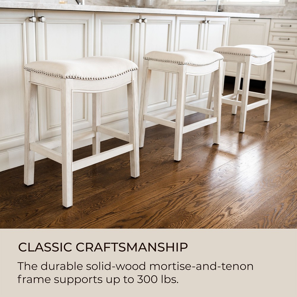 Maven Lane Adrien Backless Saddle Kitchen Counter Stool, White Oak