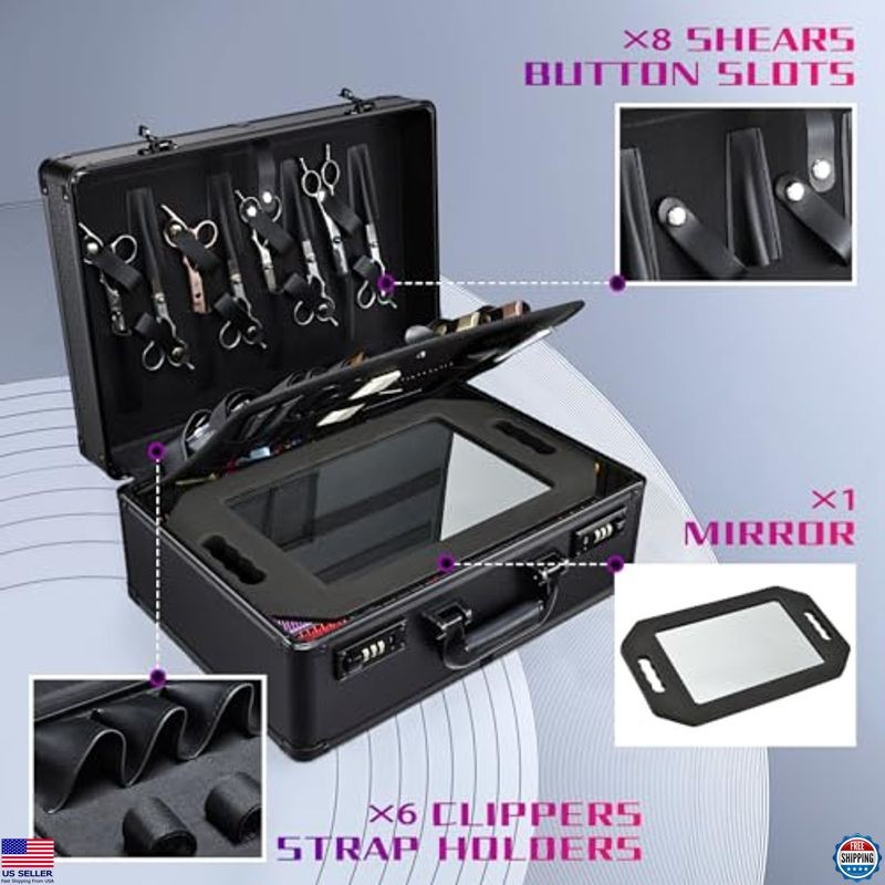Professional Barber Tool Case - Matte Black Organizer for Clippers & Scissors