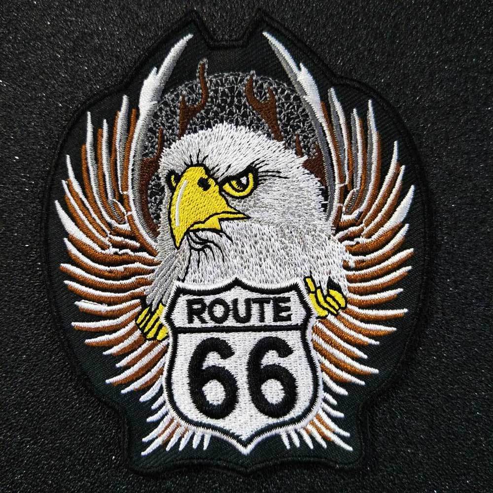 ROUTE 66 EAGLE BIKER Embroidered SEW/IRON ON 4" Tall Patch