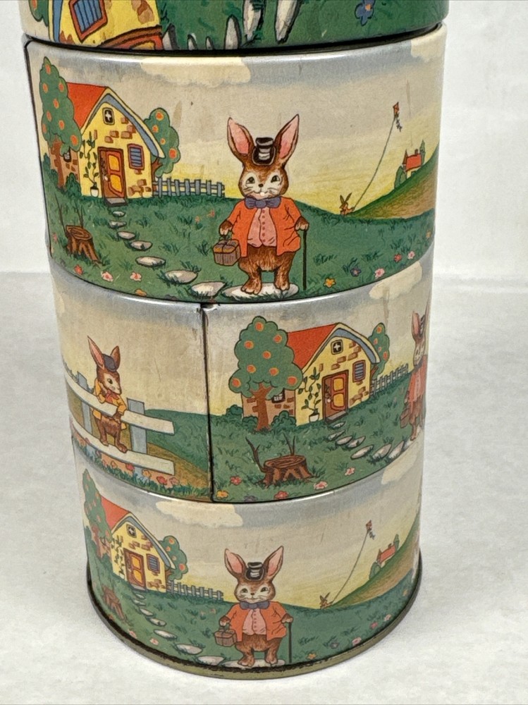 Vintage Bunny Tin 4 Layers Easter Spring Container