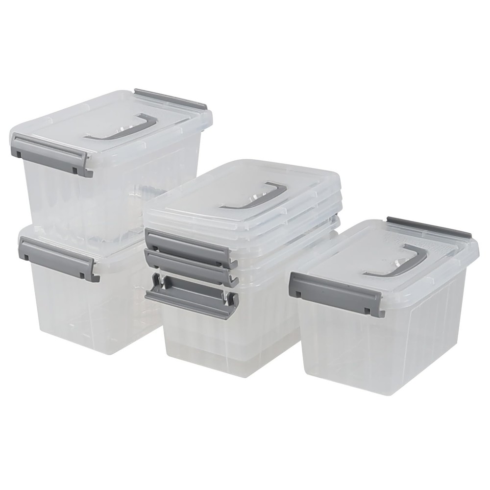 3 L Small Clear Storage Latch Box, 6 Pack Plastic Stackable Organizer Contain...