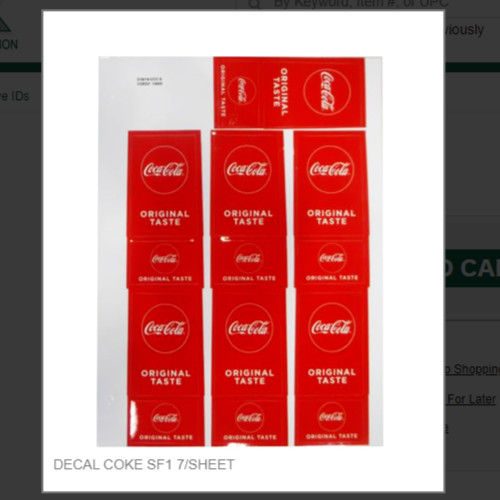 DECAL COKE SF1 7/SHEET # D18/19-CCC-6