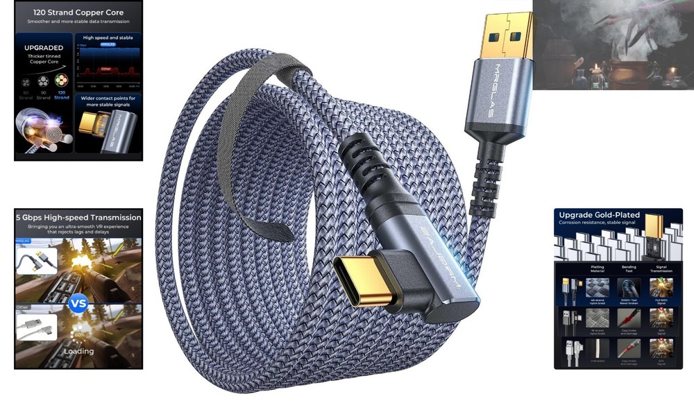 16FT Gold-Plated Link Cable for Oculus Quest 3/2 & PC VR - 5Gbps Fast Transfer