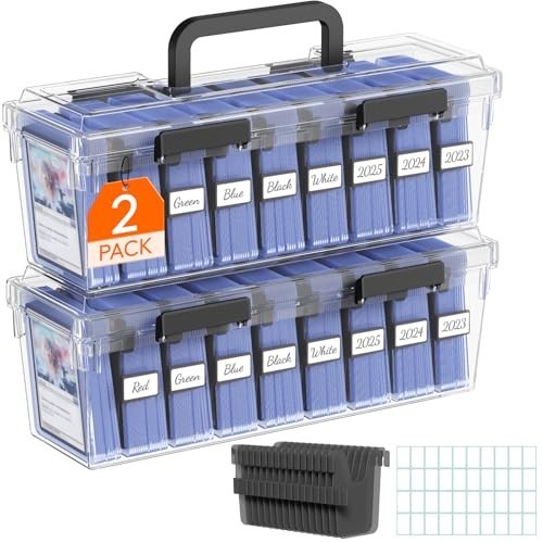 Trading Card Storage Box 2 Pack, Adjustable Dividers, Stackable Case, Fits MTG &