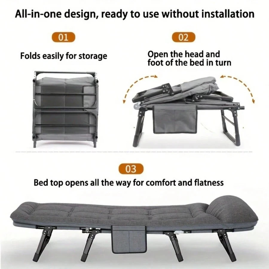 Heavy Duty Folding Bed with Adjustable Headrest for Camping/Outdoor