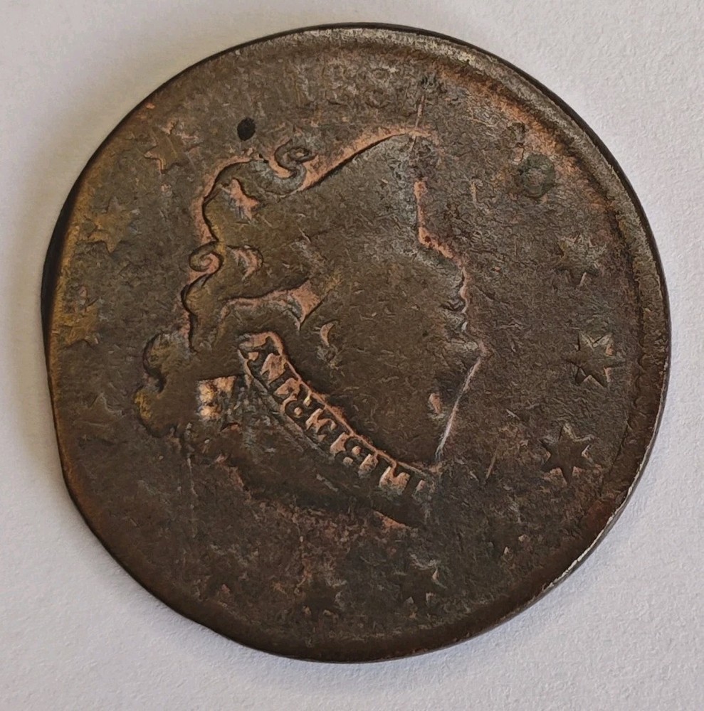 1831 Coronet Head Large Cent • Straight Clipped Planchet Error • AG/G