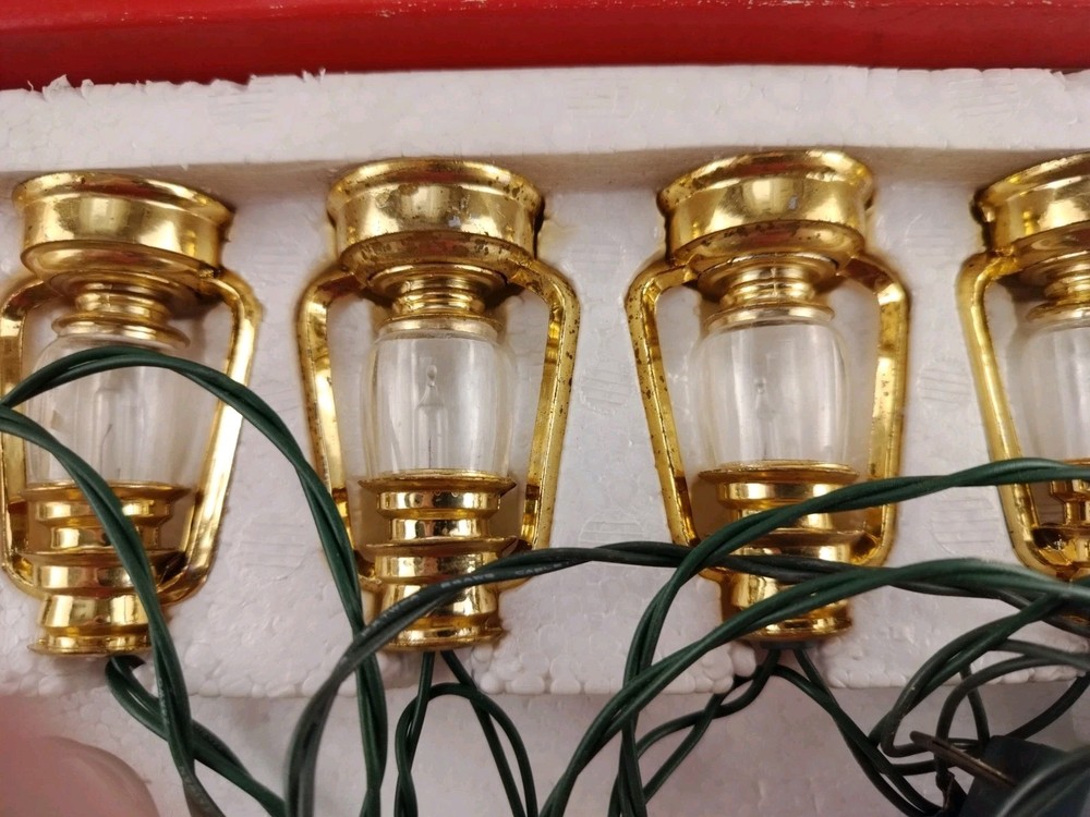 Vtg Gold Lanterns 10 Miniature Blinking Light Set w Box Read