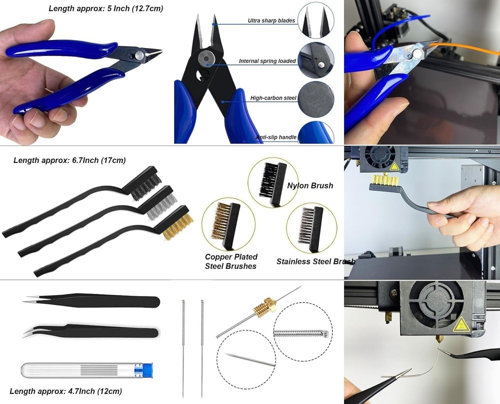 Pro 3D Printer Tools 124pc Set: Rotary Tool, Nozzle Clean, Deburring, Bag - H...