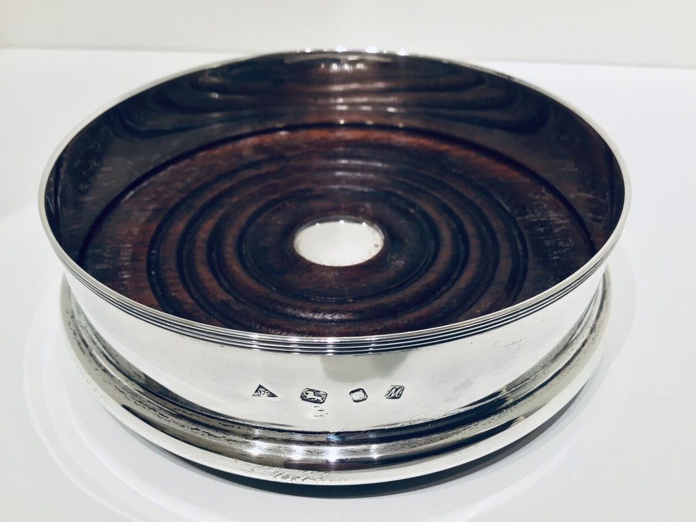 Quality Solid Silver Wine Bottle Coaster or Slide, London 1986