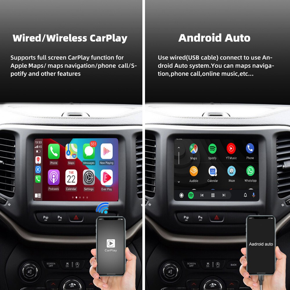 Wireless CarPlay Android Auto Kit For Jeep Cherokee,Grand Cherokee, Compass.....