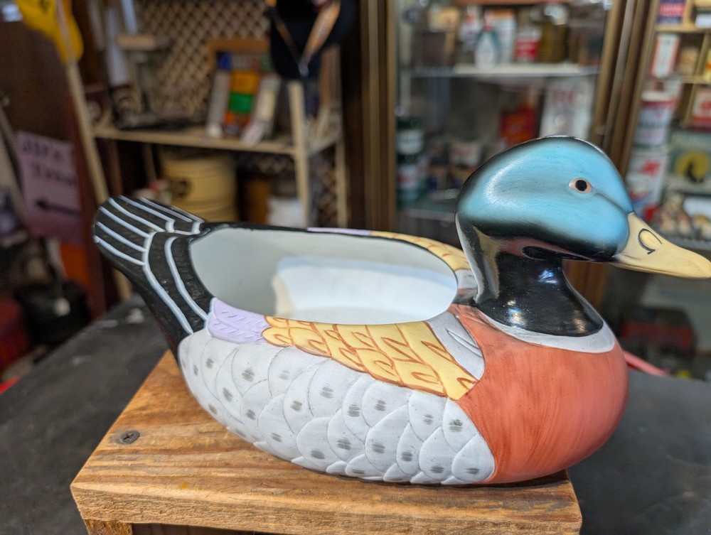 Original FTD Ceramic Mallard Duck Green Plants Planter