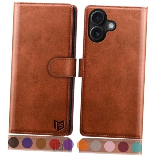 Compatible with iPhone 17 6.3" Wallet case with RFID Flip Case Light Brown