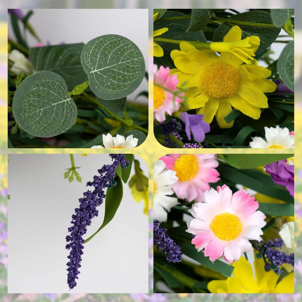 22" Spring Wreath: Artificial Daisy & Lavender Wildflower for Front Door