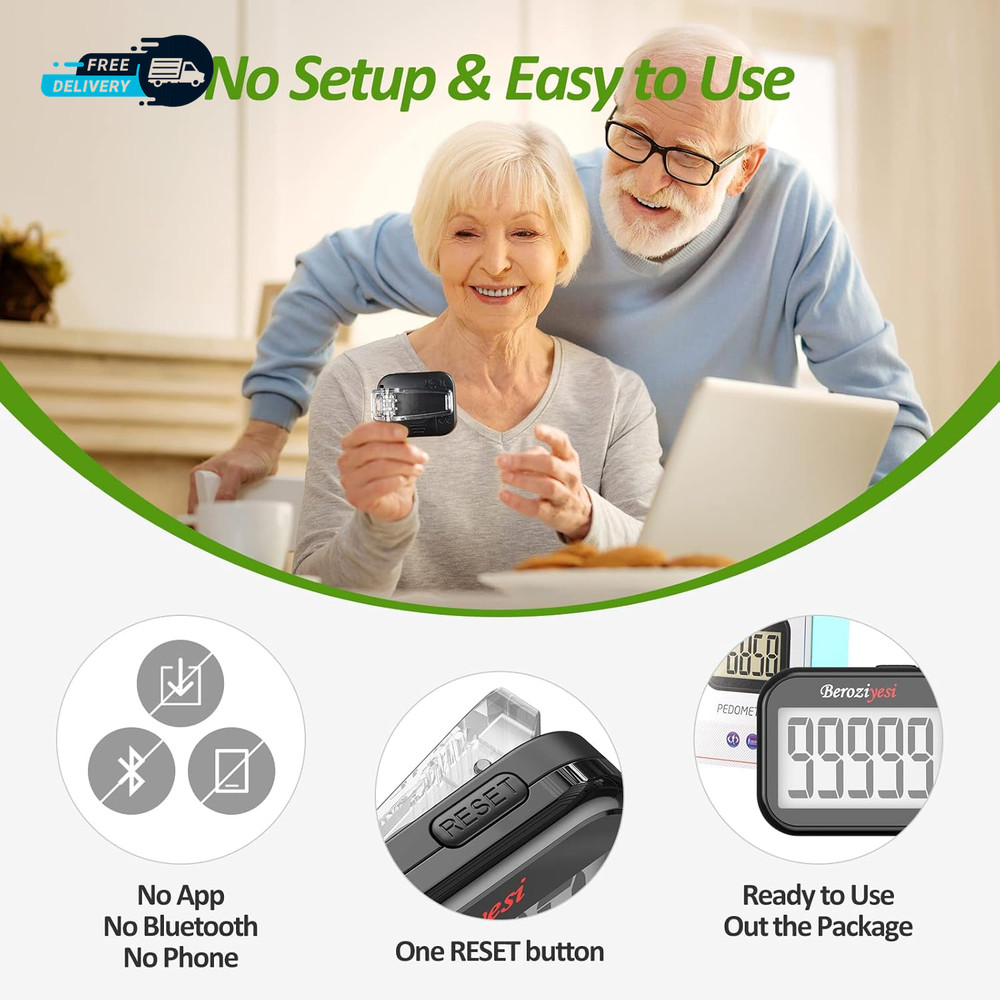 3D Pedometer for Walking Simple Step Counter for Walking with Removable