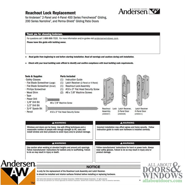 Andersen A-Series Gliding Door Multipoint Lock