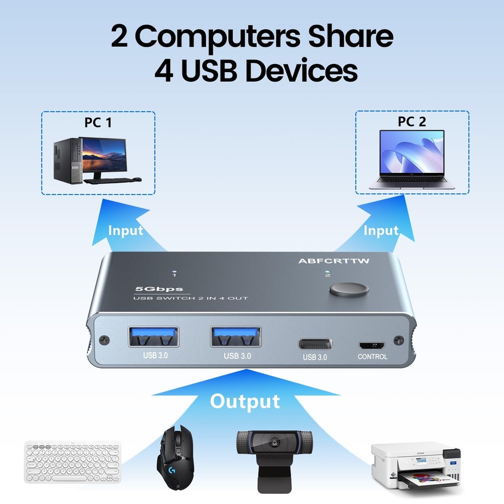 USB 3.0 Switch 2 in 4 Out with Desktop Controller, Aluminum USB Switch for 2 ...