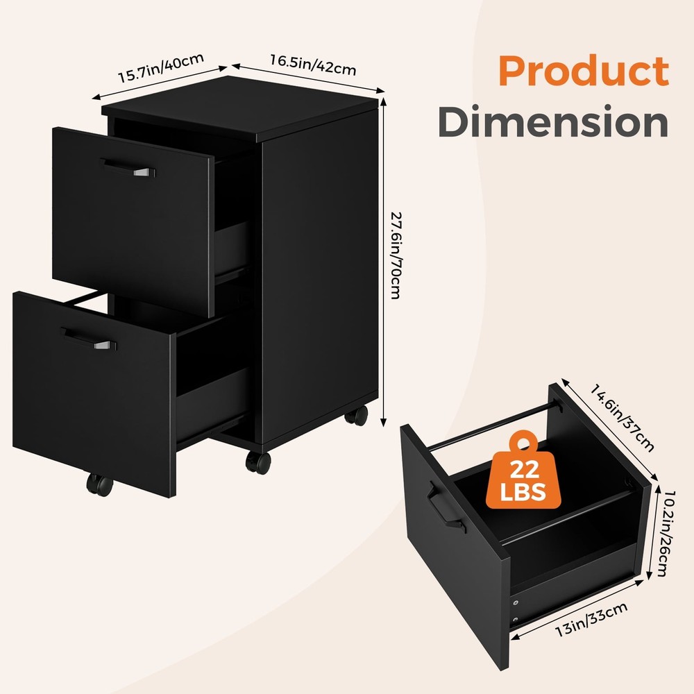 2-Drawer Rolling File Cabinet with Lockable Wheels, Printer Stand with Storage
