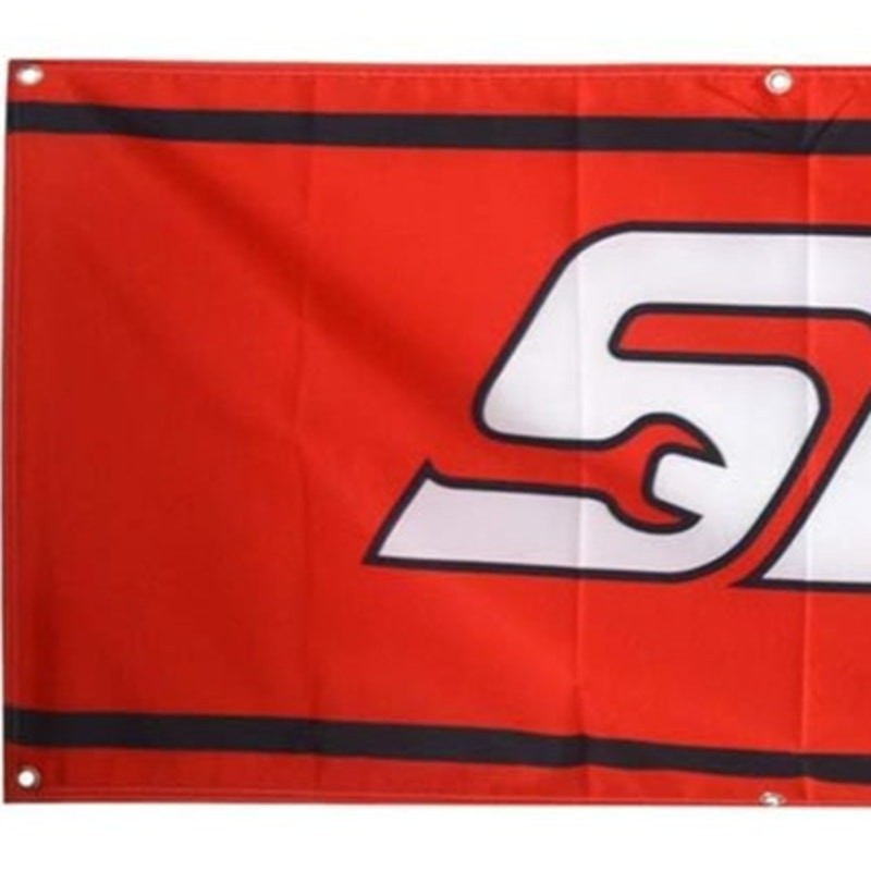 Snap‑On Tools Banner 2×8 ft Red Polyester with 8 Brass Grommets Garage Decor