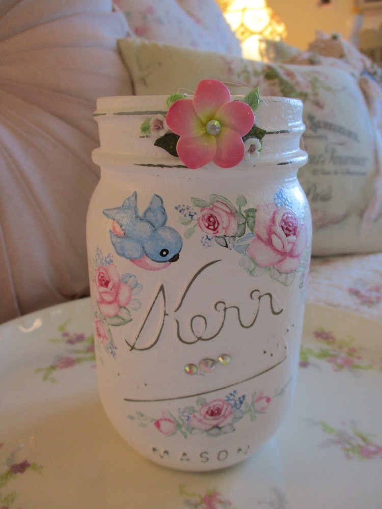 Shabby Chic Style Hand Painted Kerr Jar