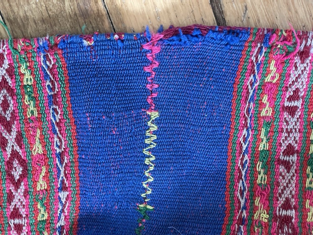 Peruvian Antique Hand Loomed Wool Natural Dyed Shawl Blanket from Cusco Peru